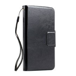Samsung Galaxy S5 SM-G900 Slim Flip Leather Wallet TPU Case with Strap and Stand (Black)